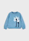 Girls Blue Knitted Jumper with Flower Appliqué