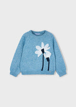 Girls Blue Knitted Jumper with Flower Appliqué