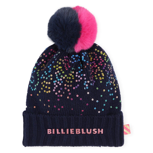 Girls Blue Knitted Pom - Pom Hat (Billieblush)