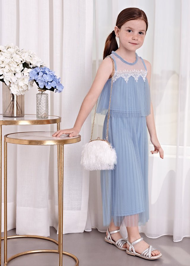 Girls' Blue Pleated Tulle Pants Set (Abel & Lula)