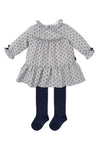 Girls Blue Printed Dress & Tights Set (Tutto Piccolo)