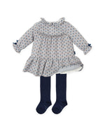 Girls Blue Printed Dress & Tights Set (Tutto Piccolo)