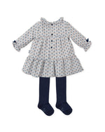 Girls Blue Printed Dress & Tights Set (Tutto Piccolo)