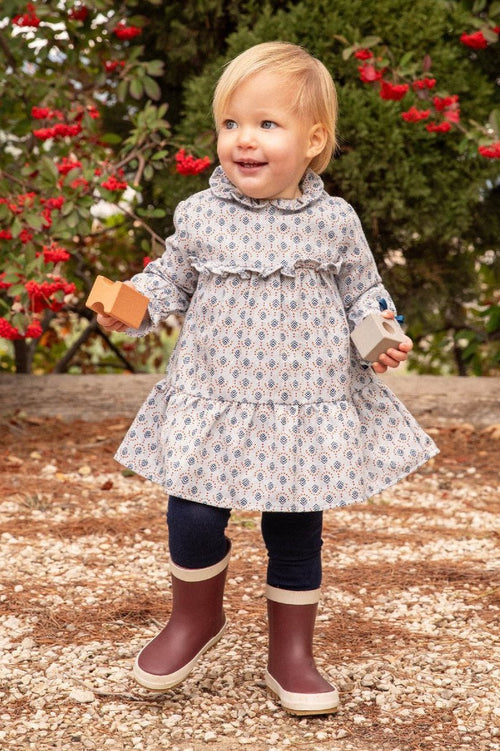 Girls Blue Printed Dress & Tights Set (Tutto Piccolo)