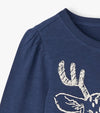 Girls Blue Reindeer Top