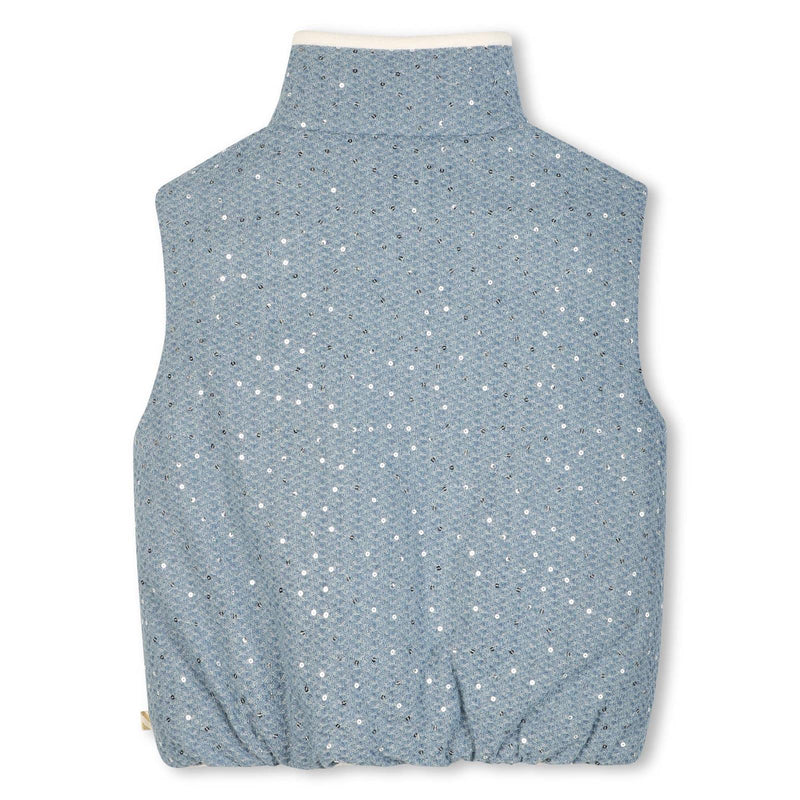 Girls Blue Sequin Puffer Gilet