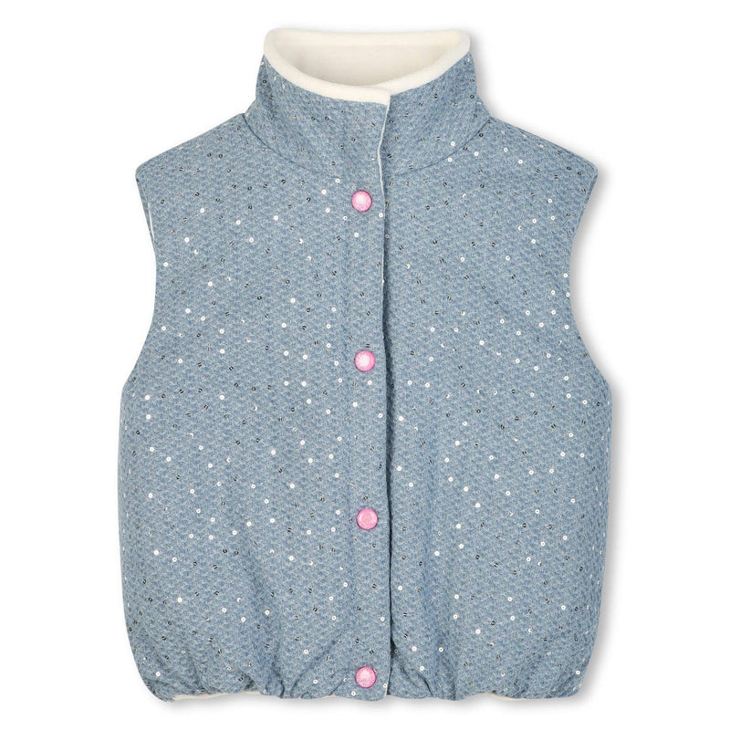 Girls Blue Sequin Puffer Gilet