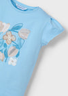 Girls Blue Short Sleeve Floral T-Shirt