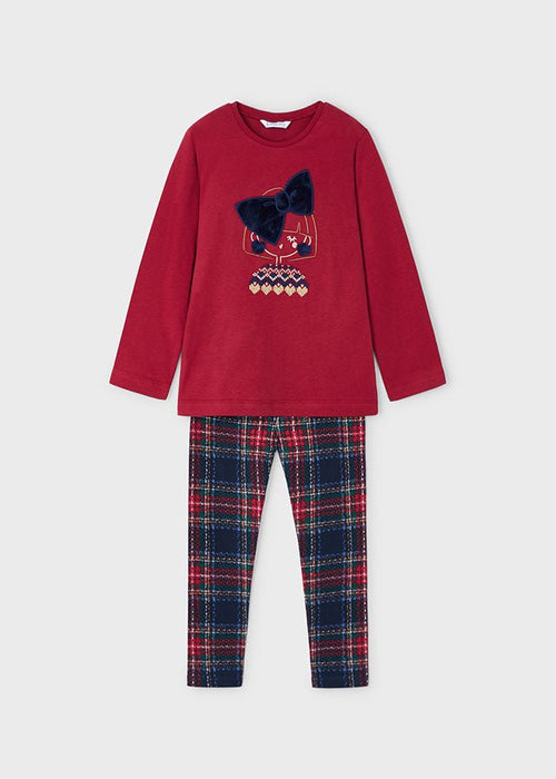 Girls' Bow Detail T - Shirt & Plaid Leggings Set (Mayoral)