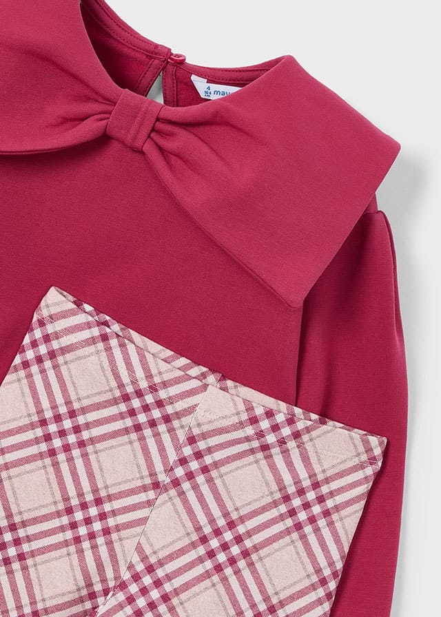 Girls Bow Pullover & Plaid Leggings Set