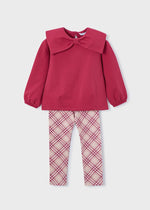 Girls Bow Pullover & Plaid Leggings Set