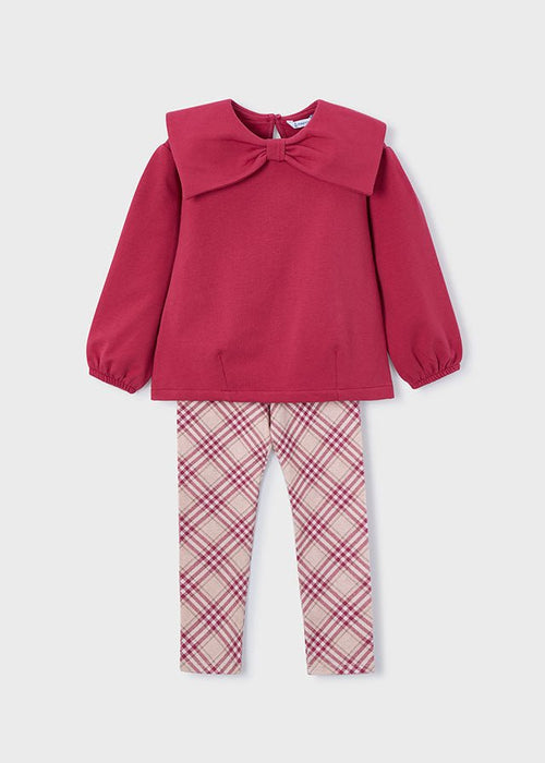 Girls Bow Pullover & Plaid Leggings Set