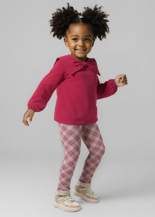 Girls Bow Pullover & Plaid Leggings Set