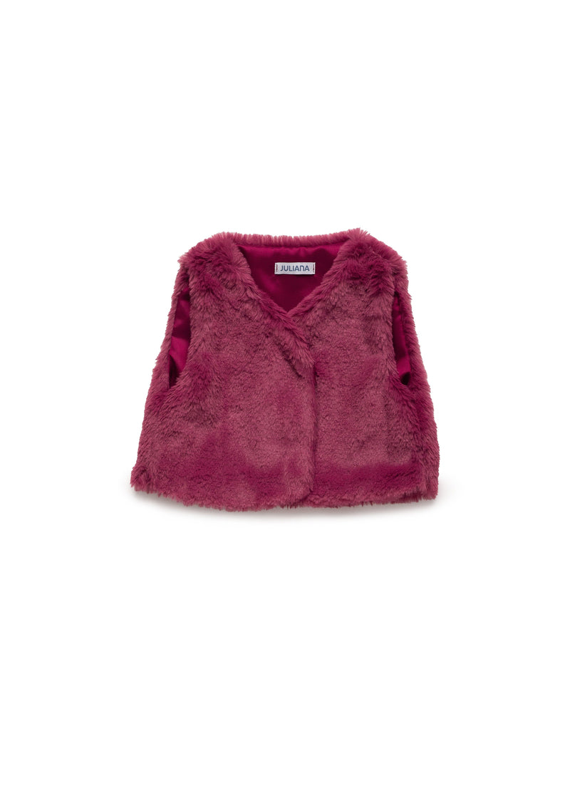 Girls Burgundy Faux Fur Vest