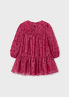 Girls Burgundy Printed Tulle Dress