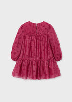 Girls Burgundy Printed Tulle Dress