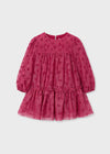 Girls Burgundy Printed Tulle Dress