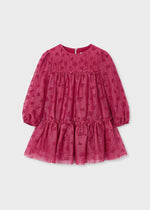 Girls Burgundy Printed Tulle Dress