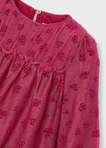Girls Burgundy Printed Tulle Dress