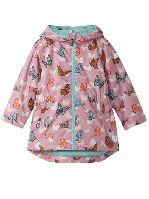Girls Butterfly Print Waterproof Field Jacket