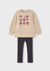 Girls Cat Print Pullover & Ribbed Leggings Set