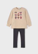 Girls Cat Print Pullover & Ribbed Leggings Set