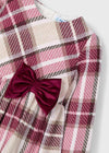 Girls Checked Dress with Burgundy Velvet Bow