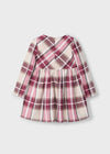 Girls Checked Dress with Burgundy Velvet Bow