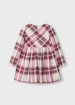 Girls Checked Dress with Burgundy Velvet Bow