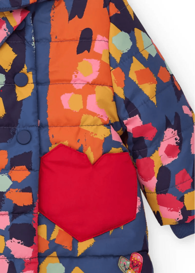 Girls Colorful Padded Coat with Heart Pockets