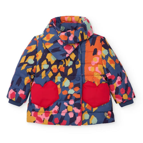 Girls Colorful Padded Coat with Heart Pockets