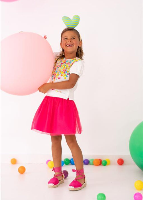 Girls Confetti T-Shirt and Fuchsia Skirt Set