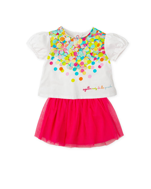 Girls Confetti T-Shirt and Fuchsia Skirt Set