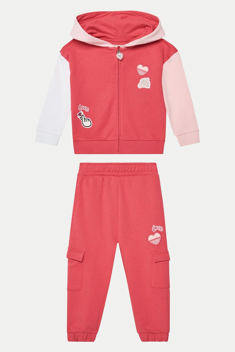 Girls Coral Pink Hooded Set