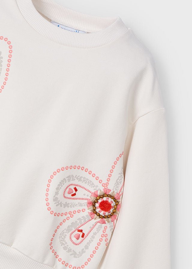 Girls Cream Embroidered Sweatshirt