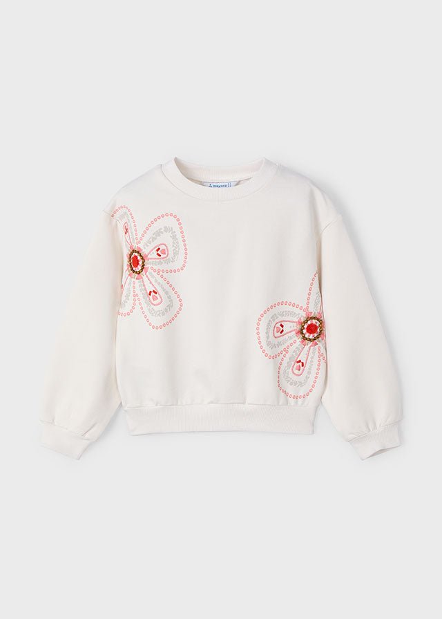 Girls Cream Embroidered Sweatshirt