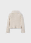 Girls Cream Faux Fur Collar Cardigan
