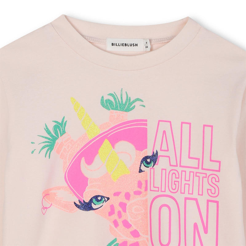 Girls Cream Long Sleeve Giraffe Print Top