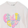 Girls Cream & Pink Dress With "Feelin Good" Print