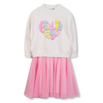 Girls Cream & Pink Dress With "Feelin Good" Print