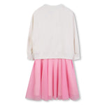Girls Cream & Pink Dress With "Feelin Good" Print