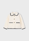 Girls Cream Textured Jacket with Contrast Trim