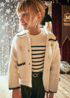 Girls Cream Textured Jacket with Contrast Trim