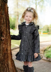 Girls Dark Grey Heart Print Raincoat with Ruffle Trim