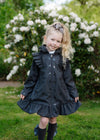 Girls Dark Grey Heart Print Raincoat with Ruffle Trim