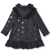 Girls Dark Grey Heart Print Raincoat with Ruffle Trim