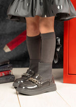 Girls Dark Grey Sock - Style Patent Boots