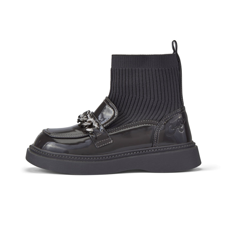 Girls Dark Grey Sock - Style Patent Boots