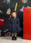 Girls Dark Navy Long Puffer Jacket with Bows