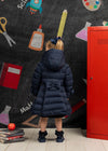 Girls Dark Navy Long Puffer Jacket with Bows